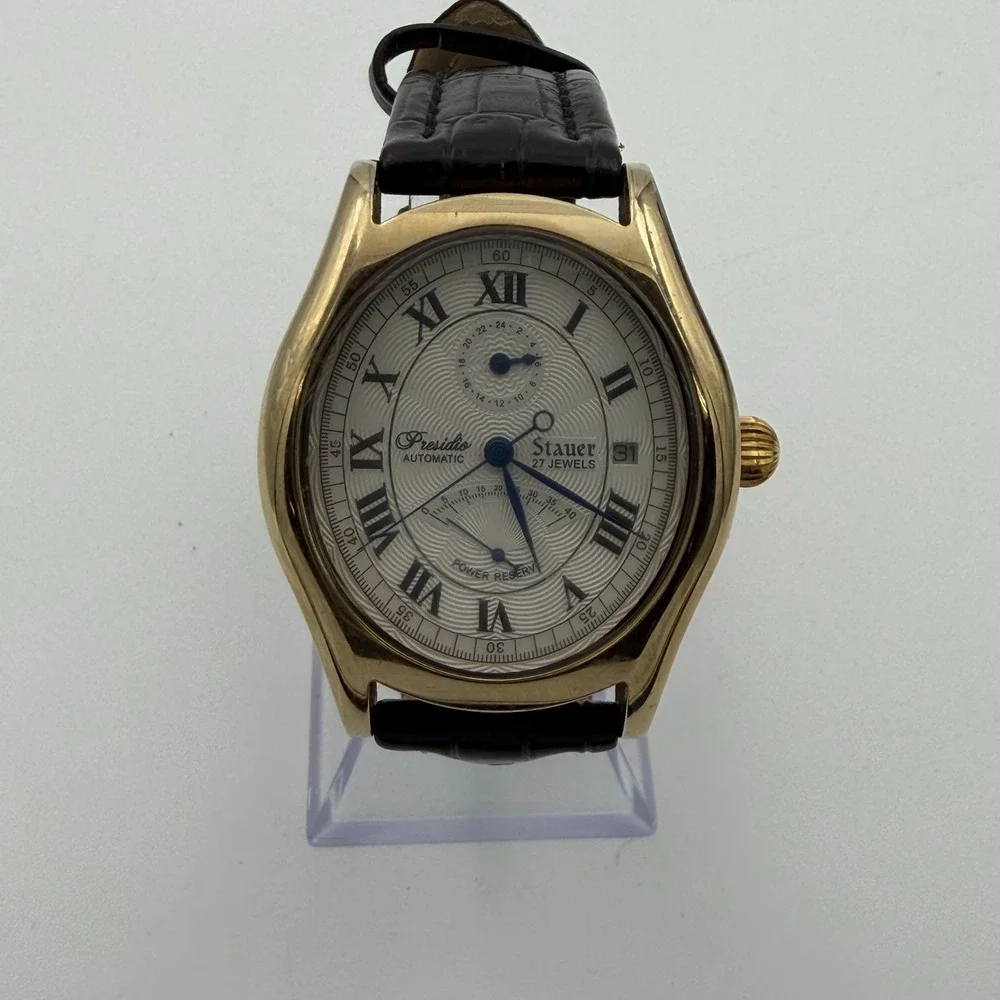 Stauer Presidio Mens 27 Jewel Day Date Month Automatic Windup Wristwatch